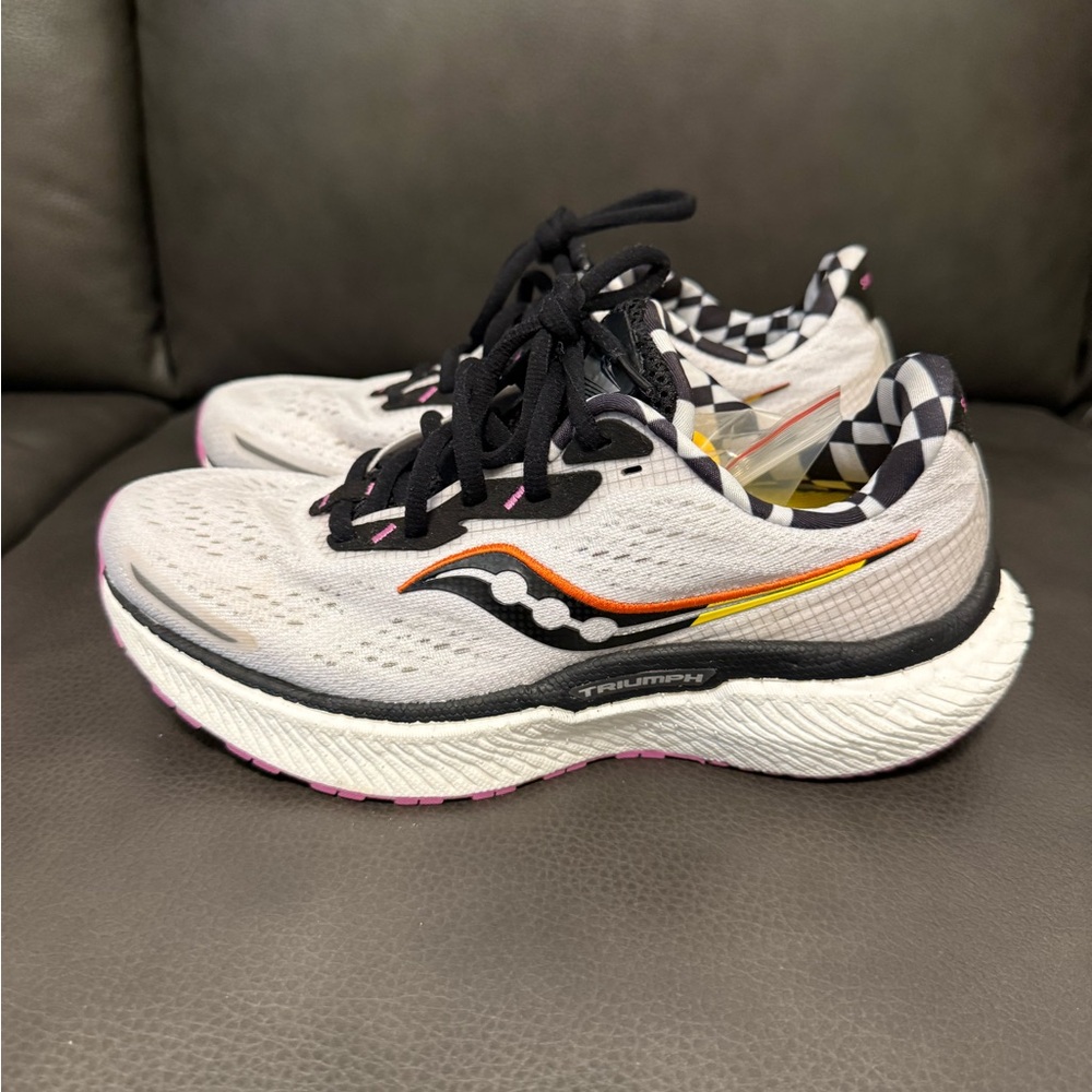 Saucony Women's Running Shoes in White with Black, Pink & Orange Details